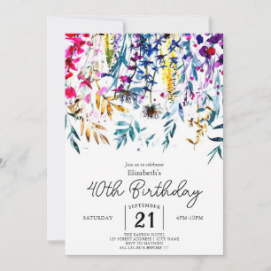 Convite Boho Elegant Wildflower aniversário de 40 anos
