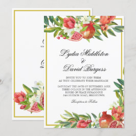 Convite Boho Elegante Botânico Casado Pomegranato