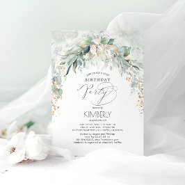 Convite Boho Elegante Dourado Glitter Greenery Aniversário