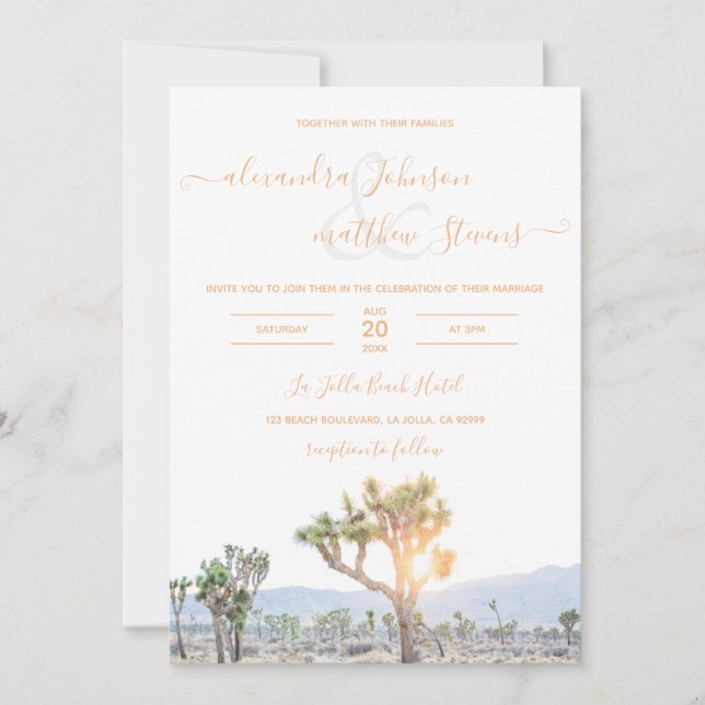 Convite Boho Elegante Orange Joshua Tree Casamento (Frente)