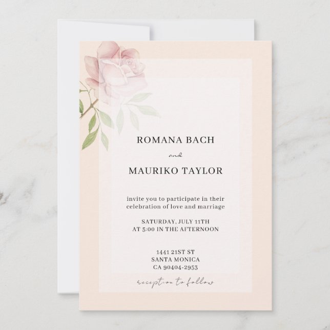 Convite Boho Elegante Rosa Rosa Watercolor Floral (Frente)