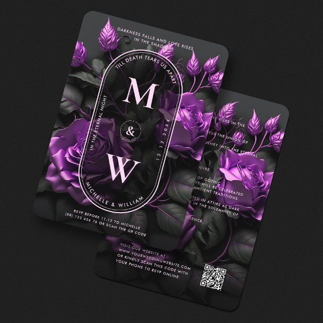 Convite Boho Elegante Rosas Florais Gótica (Gothic Floral Purple Roses Boho Elegant Wedding Invitation
)