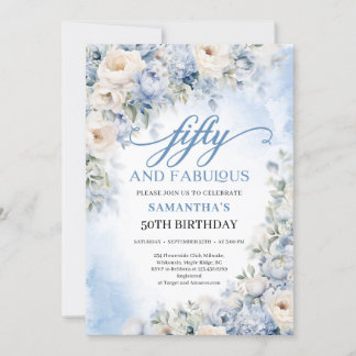 Convite Boho Elegante Winter Dusty Blue e Ivory Flowers