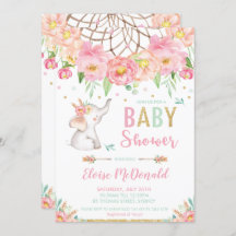 Boho Elephant Chá de fraldas Girl Pink Mint Floral