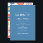 Convite Boho Escandinavo Flor Azul Bat Mitzvah<br><div class="desc">Boho Escandinavo Flor Azul Simples Bat Mitzvah Convite</div>