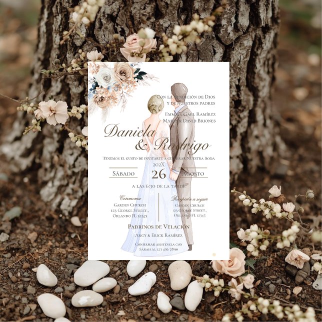 Convite Boho espanhol com casamento de noiva e noivo (Criador carregado)