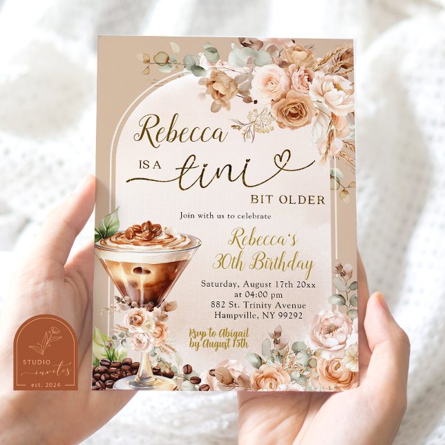 Convite Boho Espresso Martini Tini Bit Antigo Aniversário (Criador carregado)
