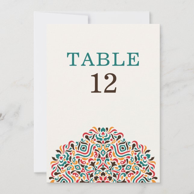 Convite Boho Ethnic Botanical Wedding Table Number (Frente)