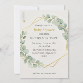 Convite Boho Eucalyptus Greenery Gold  Baby Showers