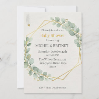 Convite Boho Eucalyptus Greenery Gold  Baby Showers