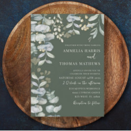 Convite Boho Eucalyputus Casamento Botânico Verde Escuro I