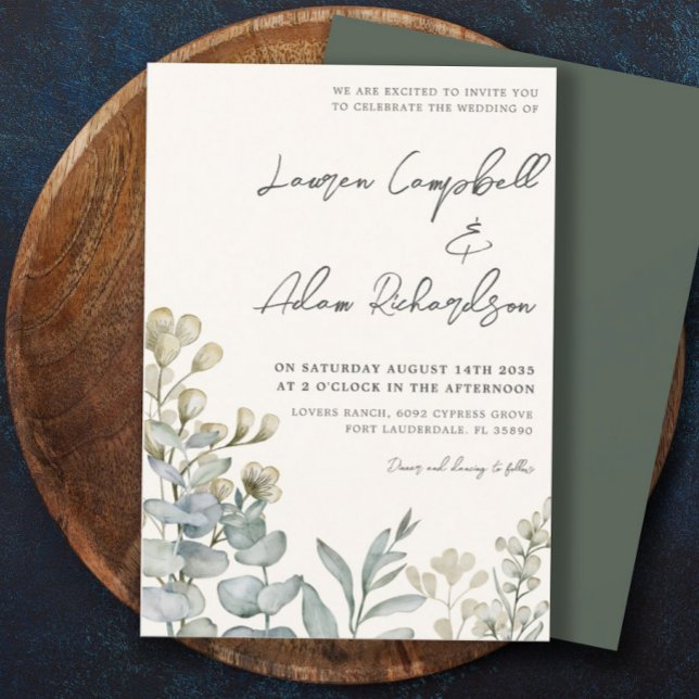 Convite Boho Eucalyputus Sage & Beige Wedding (Criador carregado)
