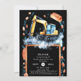Convite Boho Excavator Construction Birthday