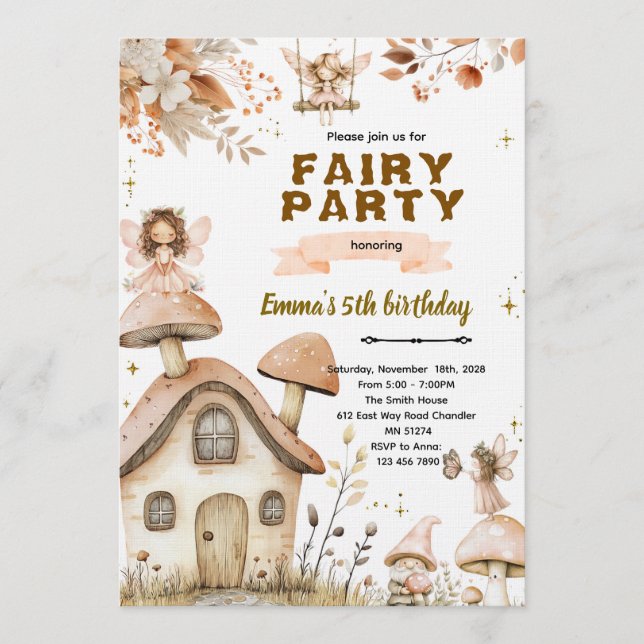 Convite Boho fairy enchanted party invitation (Frente)