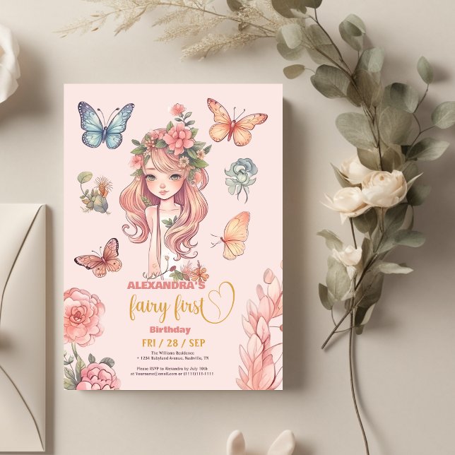Convite Boho Fairy First Girl primeiro aniversario (Criador carregado)