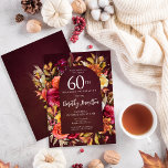 Convite Boho Fall Burgundy Script Floral 60º Aniversário<br><div class="desc">Lindas flores de outono criam um arco de moda Boho. Rosas vermelhas,  flores de terracotta e peões brancos misturam-se com folhas verdes e folhagem. As flores e o pop branco moderno contra o fundo vermelho burgundy. Este item faz parte da coleção Flores de Quedas de Borgonha.</div>