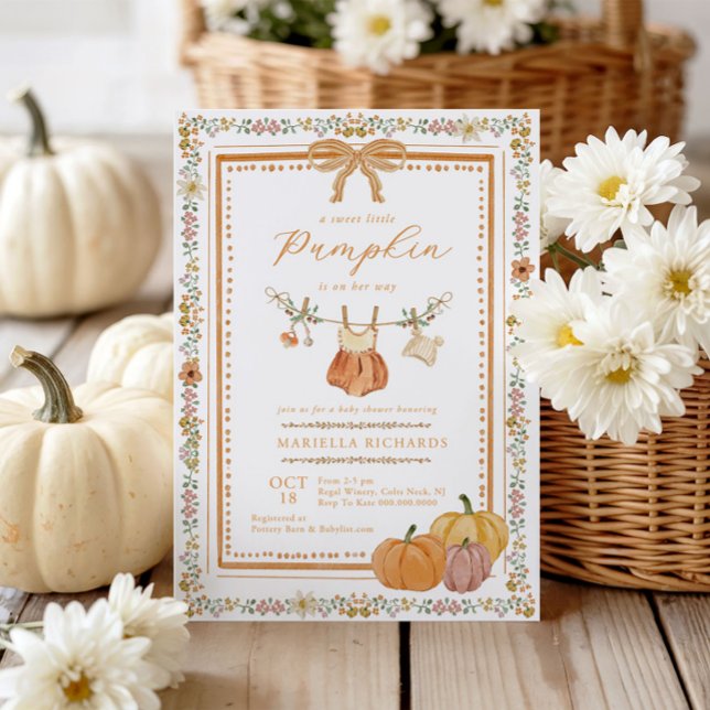 Convite Boho Fall Chá de fraldas para Menina de Pumpkin (Criador carregado)