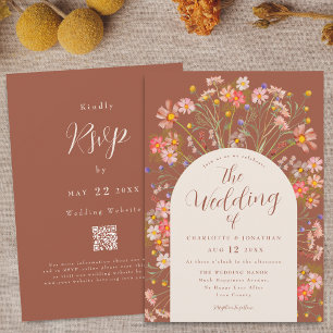 Convite Boho Fall Floral Arch Terracotta Casamento