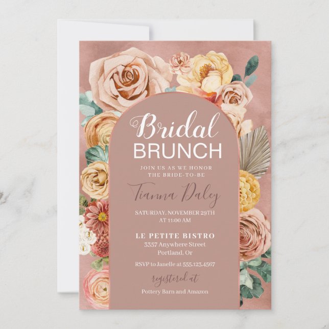 Convite Boho Fall Floral Bridal Brunch  (Frente)
