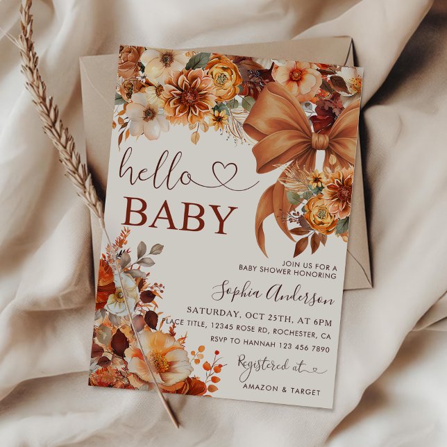 Convite Boho Fall Floral Hello Baby Baby Shower Party (Criador carregado)