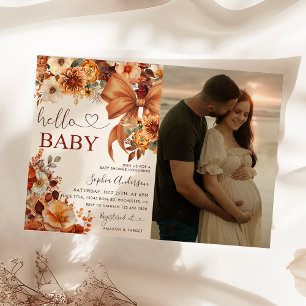 Convite Boho Fall Floral Hello Baby Photo Chá de fraldas
