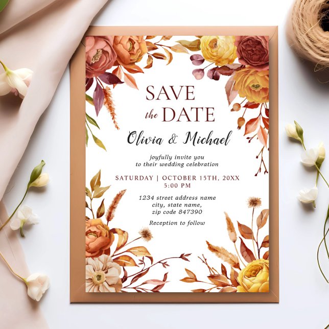 Convite Boho Fall Floral Rustic Flowers Casamento (Criador carregado)