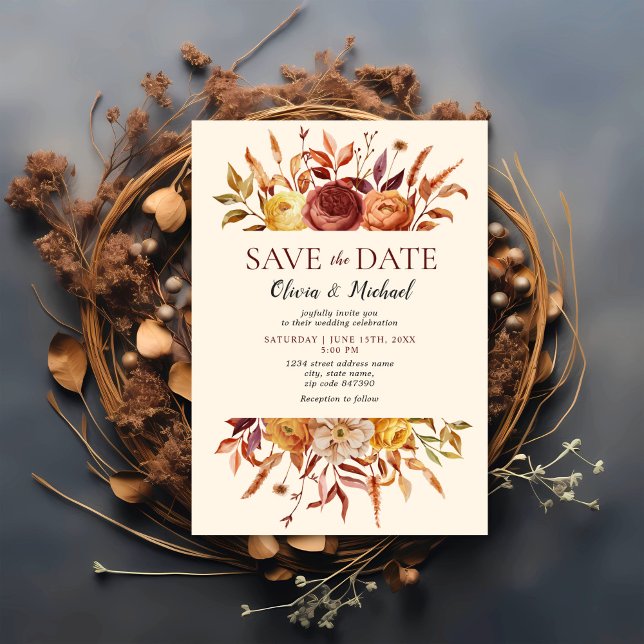 Convite Boho Fall Floral Rustic Flowers Casamento (Criador carregado)