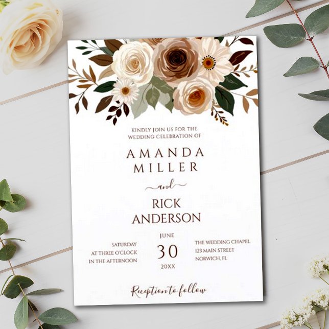 Convite Boho Fall Flowers Terthy Terracotta Rust Wedds (Criador carregado)