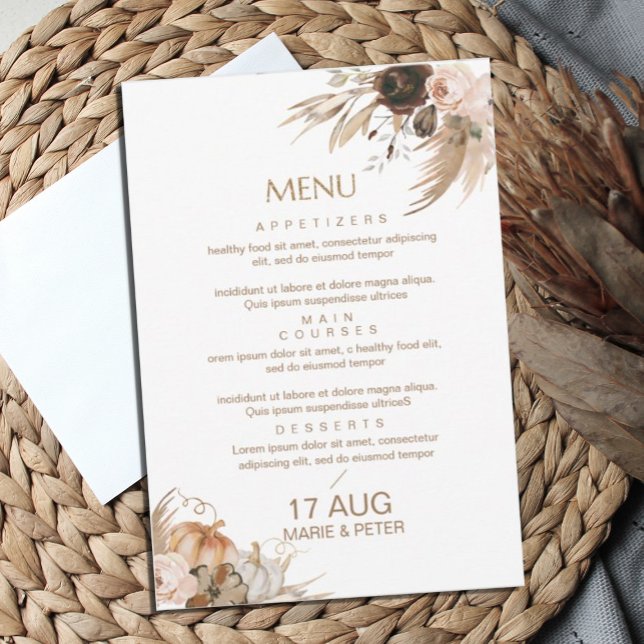 Convite Boho Fall Glitter Menu Weding (#zazzlemade #menuwedding #boho invitation #fall)