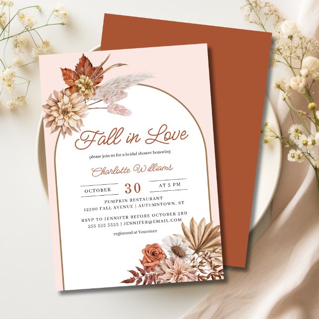 Convite Boho Fall in Love Floral Chá de panela (fall in love floral bridal invitation
)