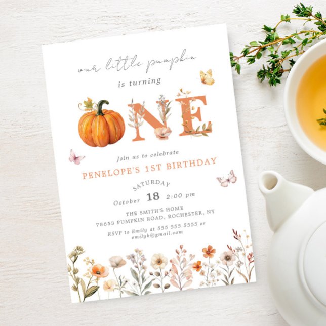 Convite Boho Fall Pumpkin primeiro aniversario de flor sel (Criador carregado)