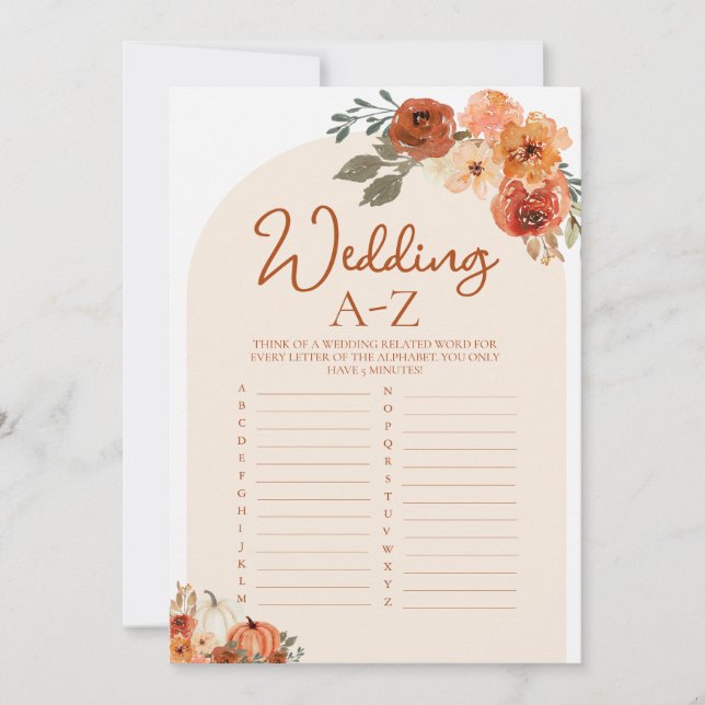 Convite Boho Fall Pumpkin Weding A-Z Jogo de Chá de panela (Frente)