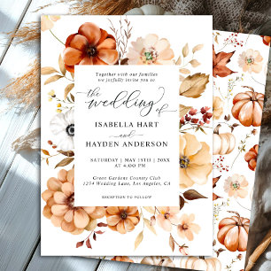 Convite Boho Fall Rust Beige Floral Pumpkin Casamento