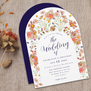 Convite Boho Fall Rustic Floral Arch Marinho Casamento Azu
