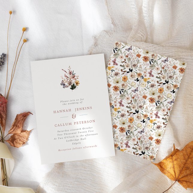 Convite Boho Fall Wild Flowers Casamento (Criador carregado)