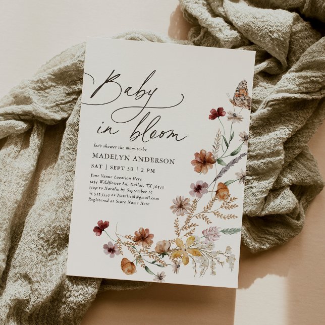 Convite Boho Fall Wildflower Baby in Bloom Chá de fraldas (Criador carregado)