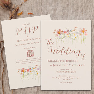 Convite Boho Fall Wildflower Beige Terracotta Código QR