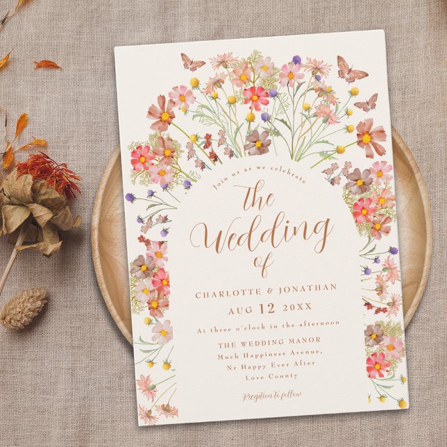 Convite Boho Fall Wildflower Butterfly Casamento (Boho fall floral butterfly Wedding invitation whimsical wildflowers rustic country garden)