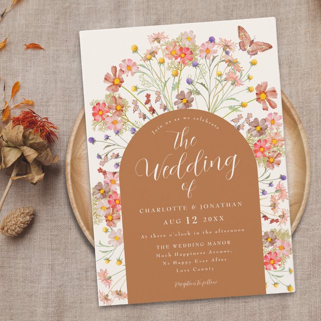 Convite Boho Fall Wildflower Butterfly Casamento (Boho fall Wildflower arch butterfly terracotta burnt orange Wedding invitation rustic country )