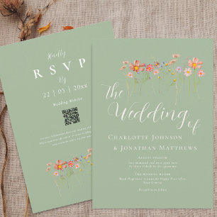 Convite Boho Fall Wildflower Sage Green Code Casamento