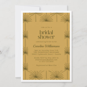 Convite Boho Fan Palm Leaf Chá de panela de mostarda botân