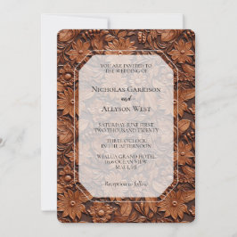 Convite Boho Faux Brown Leather Floral Casamento