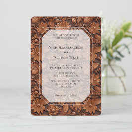 Convite Boho Faux Brown Leather Floral Casamento
