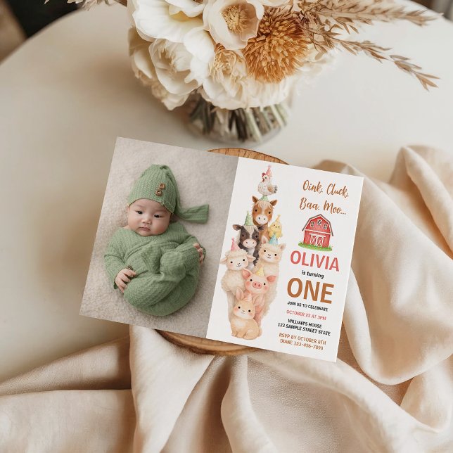 Convite Boho Fazenda Animal 1º Aniversário | Rústico Barny (Boho Farm Animal 1st Birthday |Cute Rustic Barnyad Invitation
)