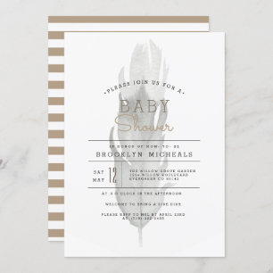 Convite Boho Feather   Chá de fraldas de aquarelas