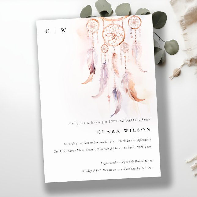Convite Boho Feather Dreamcatcher Birthday (Criador carregado)