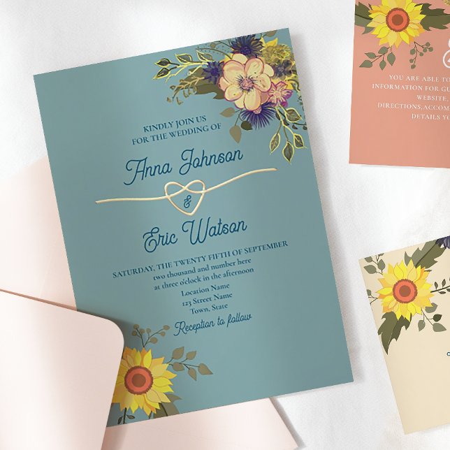Convite Boho Floral Amarelo Rosa e Azul Casamento (Criador carregado)