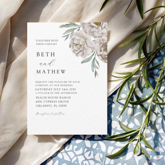 Convite Boho Floral Aquarela Branco Esmaecido (Criador carregado)