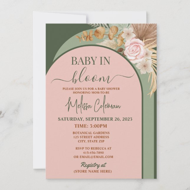 Convite Boho Floral Baby In Bloom Baby Shower  (Frente)