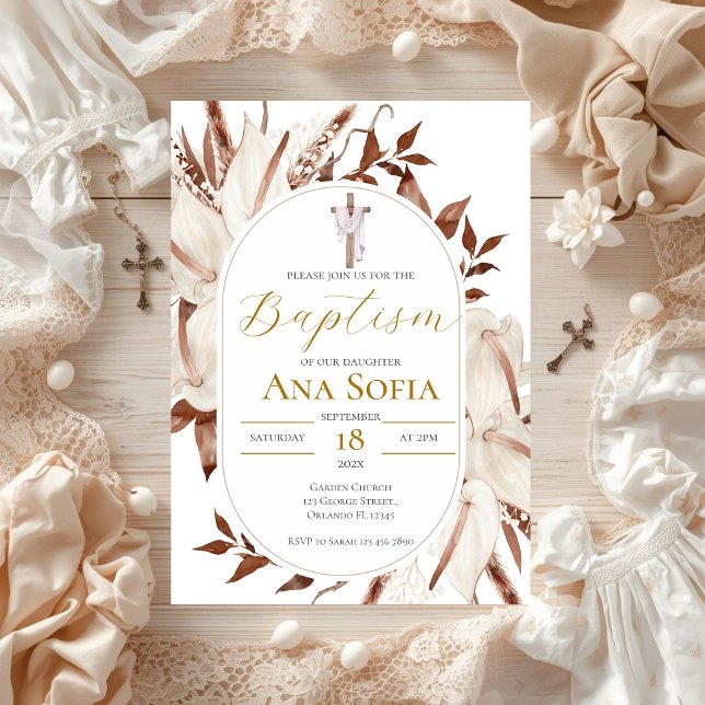 Convite Boho Floral Baptism Invitation (Criador carregado)
